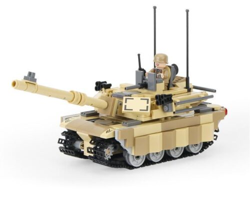 Mô hình đồ chơi lắp ráp xe tăng M1A1 Abrams POGO 40013, giá rẻ, dành cho bé trai 6 tuổi. Mô hình chi tiết, màu vàng cát sa mạc.