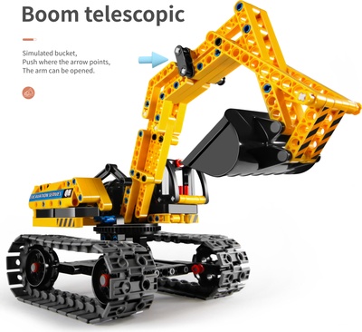 Bộ lắp ráp máy xúc công trình QIHUI 6801 với cánh tay có thể điều chỉnh, đồ chơi cho bé trai 6 tuổi.