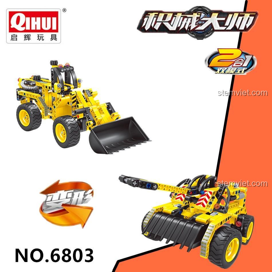 Hộp đồ chơi lắp ráp QIHUI 6803 Xe Xúc Lật và Xe Tăng 2 trong 1. Món quà tuyệt vời cho bé trai 8 tuổi.