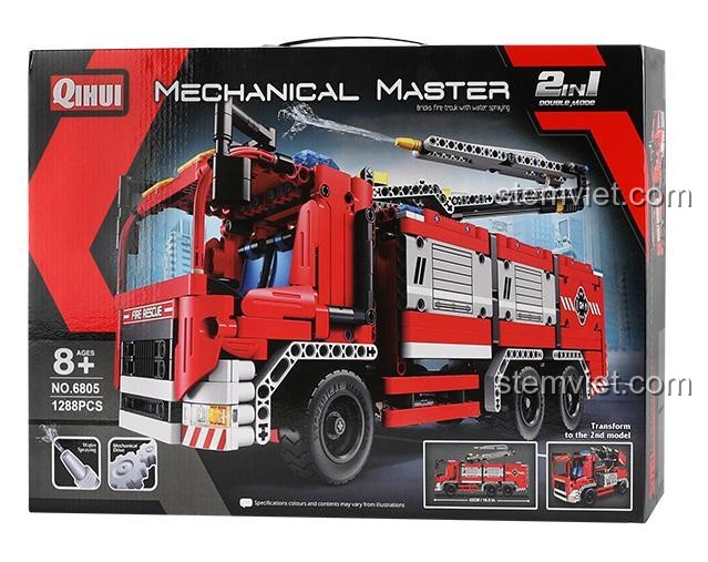 Mô hình Xe Cứu Hỏa Phun Nước QIHUI 6805 sau khi lắp ráp hoàn chỉnh. Bộ lắp ráp technic cho bé trai 8 tuổi, giá rẻ.
