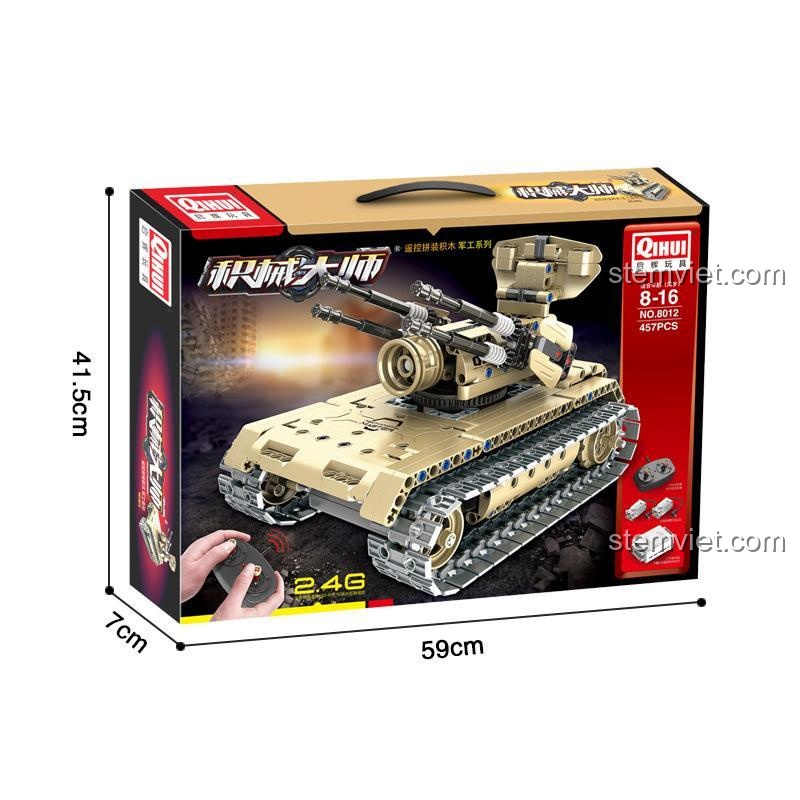 Hộp sản phẩm đồ chơi điều khiển từ xa QIHUI 8012 Pháo Tự Hành, món quà hấp dẫn cho con trai.