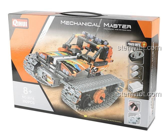Hộp sản phẩm bộ xếp hình Qihui 8016 Xe Địa Hình Bánh Xích RC, món quà sinh nhật ý nghĩa