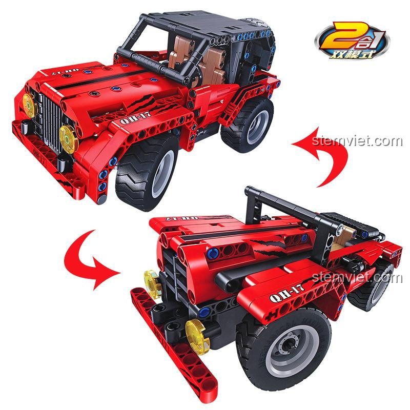 Tính năng 2 trong 1 của bộ đồ chơi Xe vượt địa hình Flame Spider, có thể lắp thành xe Jeep hoặc xe đua buggy.