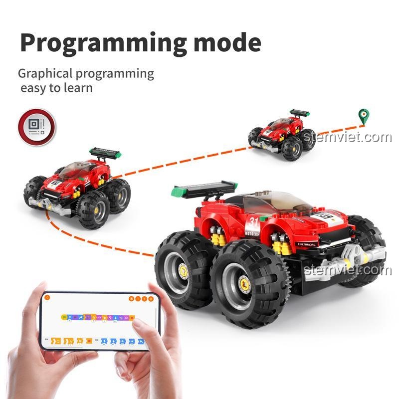 Xe địa hình 4WD Qihui 8031 có chế độ lập trình đồ họa dễ học cho trẻ, đồ chơi giáo dục thông minh.