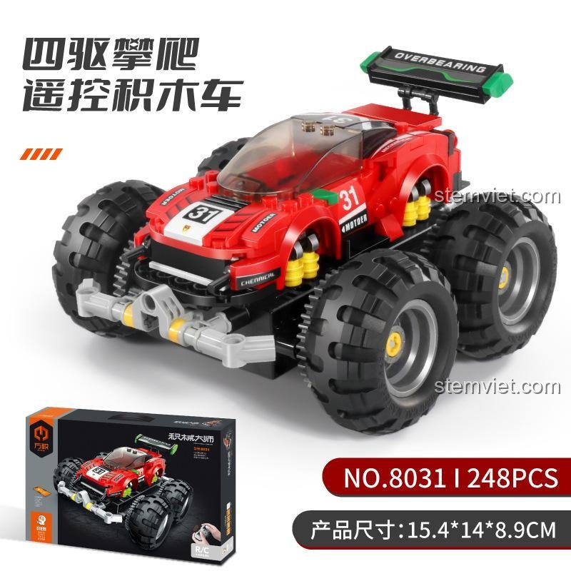Kích thước thực tế của xe monster truck lắp ráp 8031, món quà cho con trai yêu thích xe cộ.