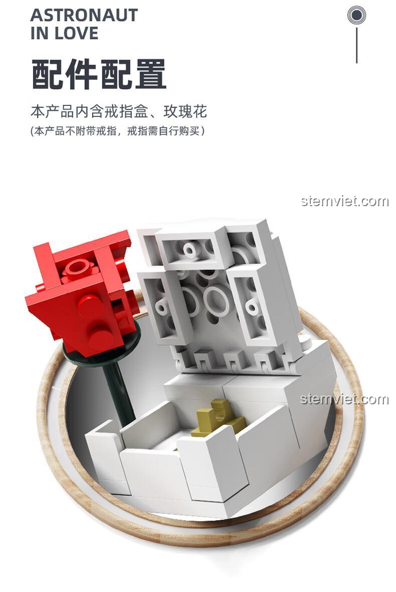 Bộ lắp ghép Mô hình Phi hành gia Tình yêu Qizhile E01001, đi kèm phụ kiện hoa hồng và hộp nhẫn (không kèm nhẫn), món quà lãng mạn cho bé trai, bé gái 6 tuổi.