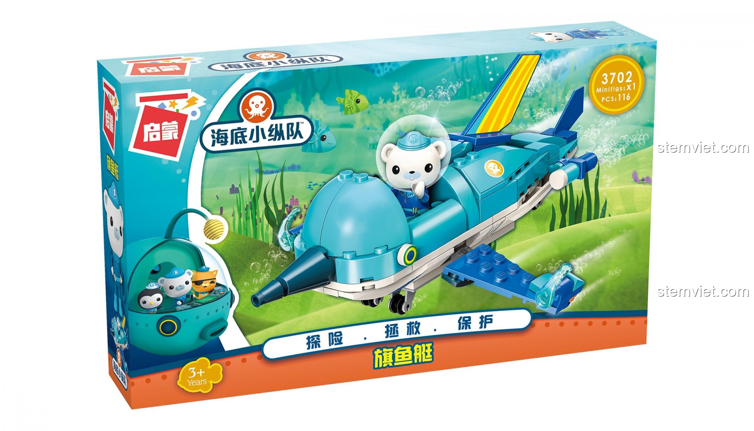 Bé gái hào hứng với hộp đồ chơi xếp hình Tàu Ngầm Của Đội Trưởng Barnacles QMAN 3702.