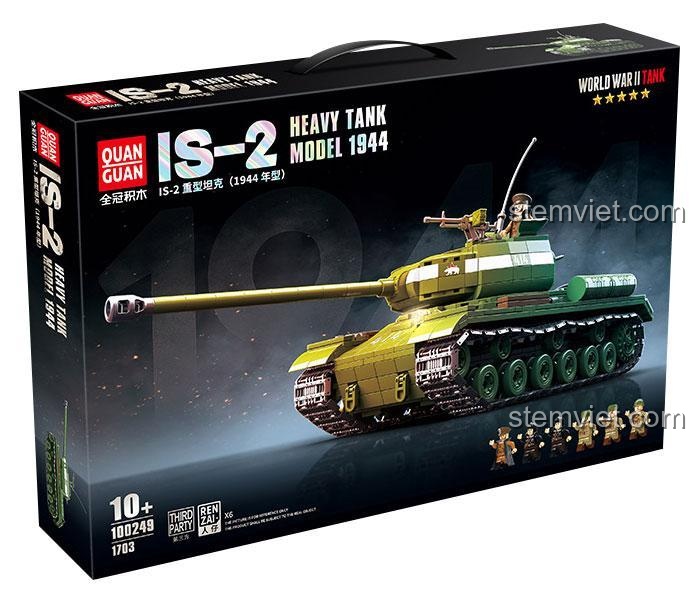 Hộp bộ lắp ráp Quan Guan 100249 Xe tăng IS-2 mẫu 1944 nhìn từ góc 3D, món quà giá tốt cho bé trai.