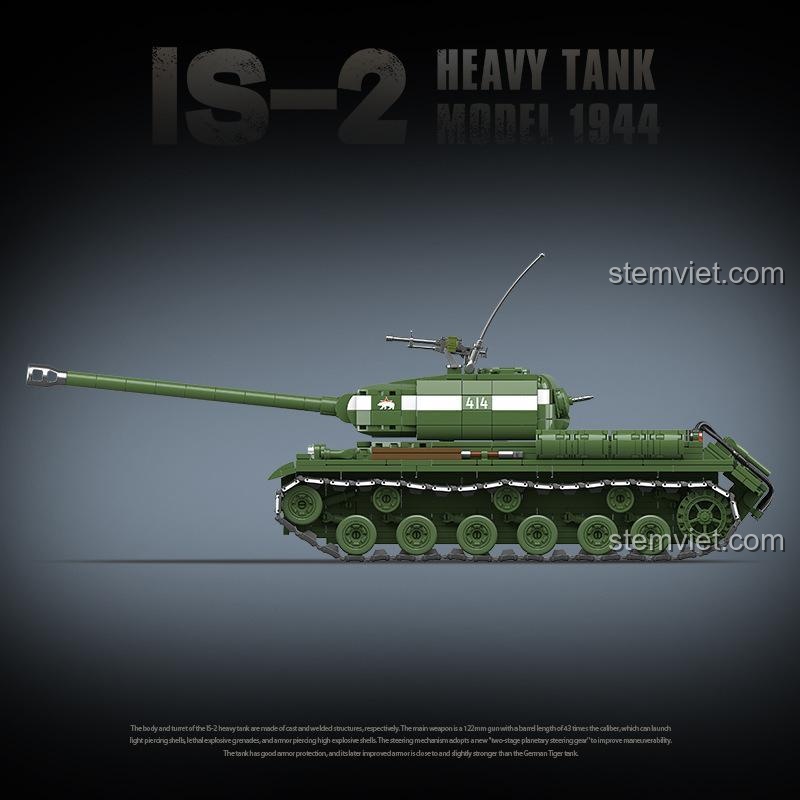 Mô hình xe tăng IS-2 Quan Guan 100249 nhìn từ trên xuống, thể hiện chi tiết bề mặt và tháp pháo.
