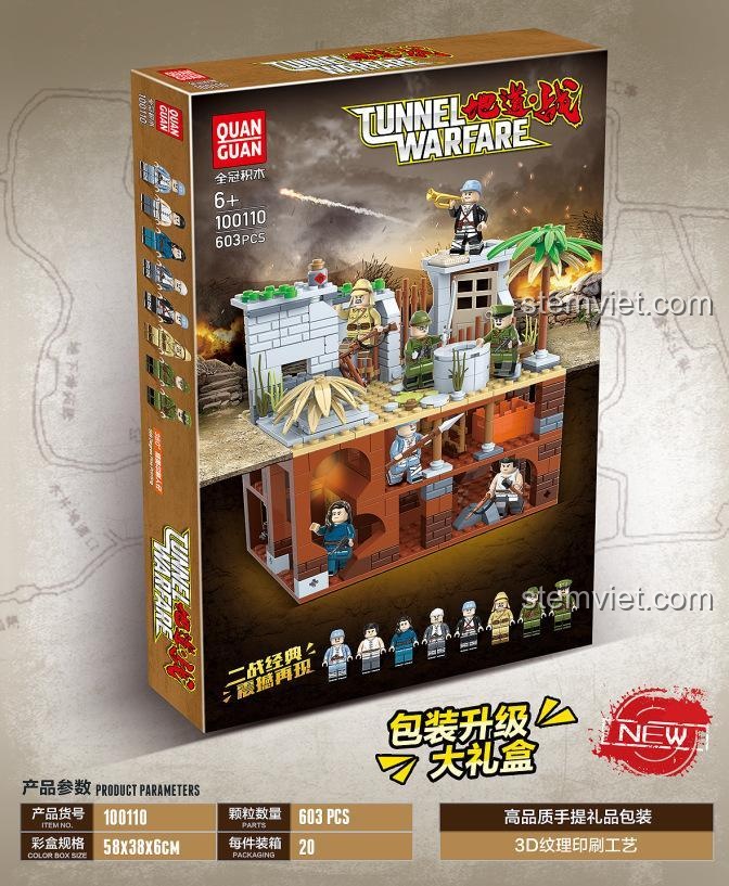 Hộp bộ đồ chơi QUANGUAN 100110, mô hình Địa Đạo Chiến với 603 chi tiết, quà tặng bé trai 6 tuổi