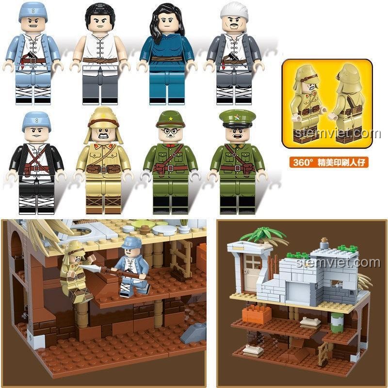 Minifigure và chi tiết mô hình Địa Đạo Chiến QUANGUAN 100110, đồ chơi xây dựng cảnh chiến tranh, tái hiện lịch sử