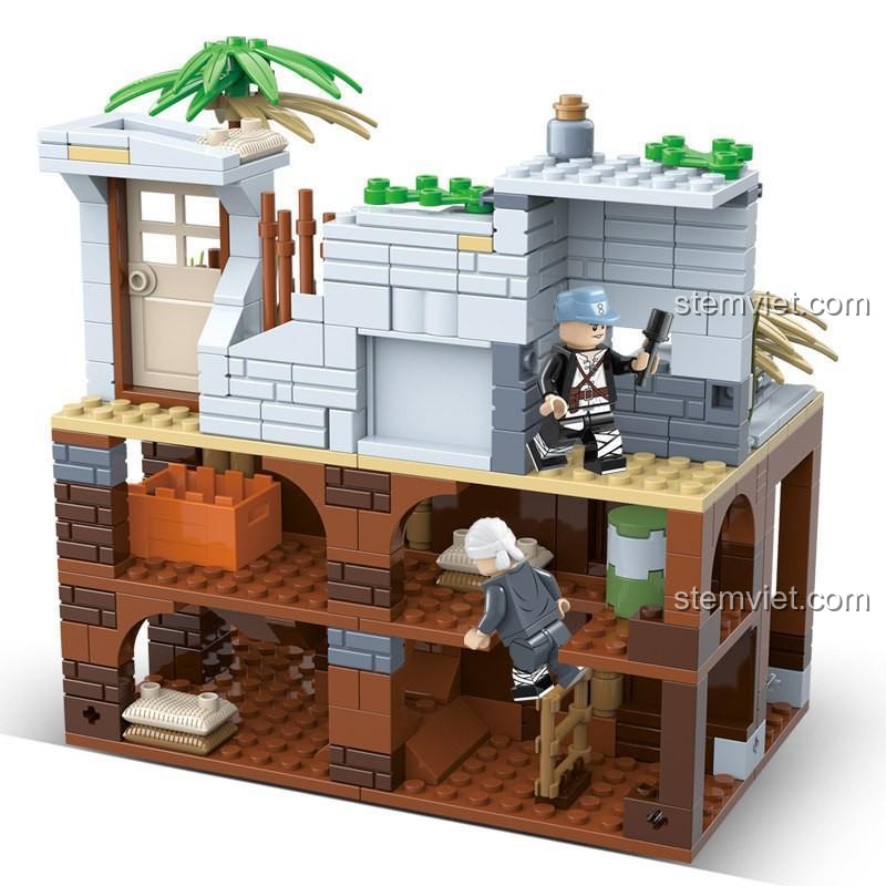 Cảnh Địa Đạo Chiến QUANGUAN 100110, bộ lắp ghép tái hiện trận chiến hào hùng, đồ chơi mô hình quân sự