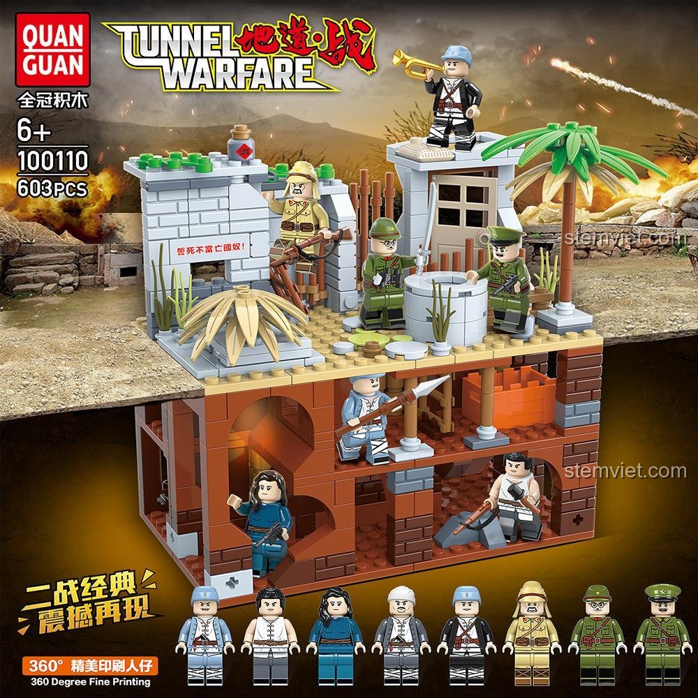 Mô hình Địa Đạo Chiến QUANGUAN 100110, đồ chơi xây dựng cảnh chiến tranh hào hùng, tái hiện kinh điển