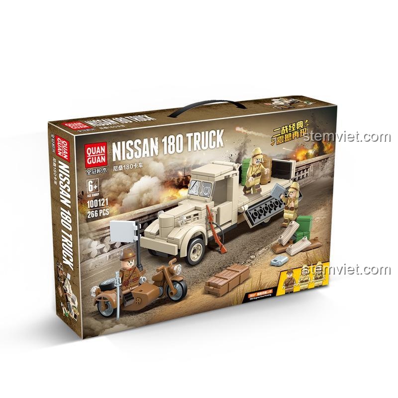 Hộp đồ chơi lắp ráp QUANGUAN 100121 Xe Tải Nissan 180, bộ xếp hình quân sự 266 mảnh cho bé trai 6 tuổi, giá rẻ.