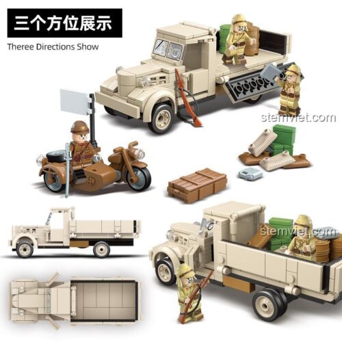 Kích thước chi tiết bộ lắp ghép Xe Tải Quân Sự QUANGUAN 100121, đồ chơi mô hình Xe Tải Nissan 180 giúp bé phát triển tư duy không gian.