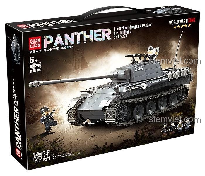 Hộp bộ lắp ghép Xe Tăng Đức QUANGUAN 100246, đồ chơi mô hình xe tăng Thế Chiến II, chất lượng cao