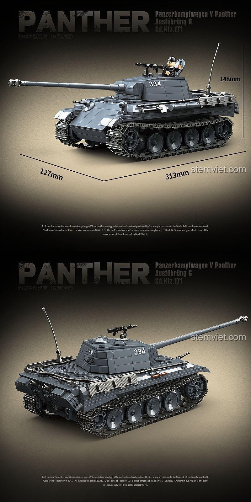 Mô hình Xe Tăng Panther QUANGUAN 100246 với kích thước chi tiết, đồ chơi xây dựng xe tăng quân sự, đáng tiền