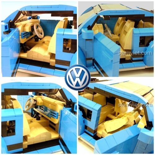 Nội thất chi tiết của đồ chơi mô hình Volkswagen New Beetle MOC22874, với ghế màu kem và vô lăng, chất lượng cao.