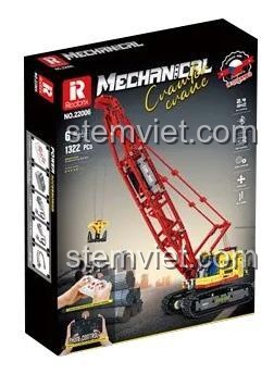 Hộp sản phẩm bộ xếp hình Reobrix 22006 Cần Cẩu Bánh Xích với 1322 mảnh ghép, có chức năng điều khiển từ xa.