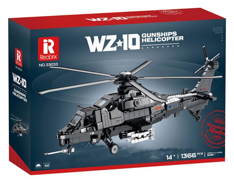 Hộp sản phẩm bộ lắp ráp Trực thăng Tấn công WZ-10 Reobrix 33033. Món đồ chơi mô hình quân sự dành cho con trai 14 tuổi, chất lượng cao giá tốt.