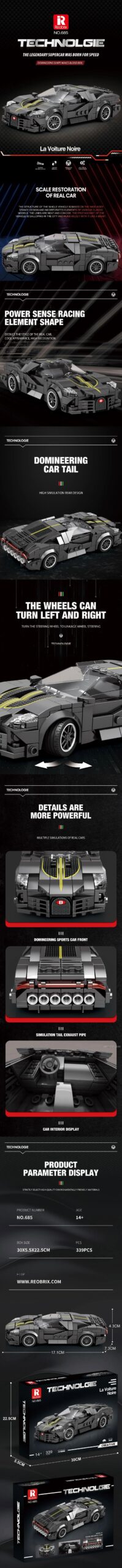 Chi tiết tinh xảo của bộ lắp ráp Siêu xe Bugatti La Voiture Noire Reobrix, trải nghiệm lắp ráp tuyệt vời.