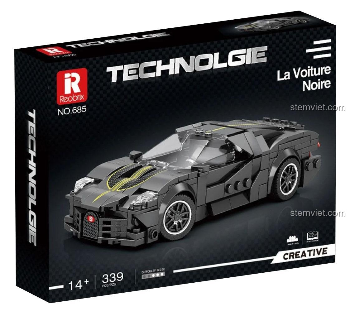 Hộp sản phẩm bộ lắp ráp Reobrix 685 Bugatti La Voiture Noire, 339 chi tiết, chất lượng cao.