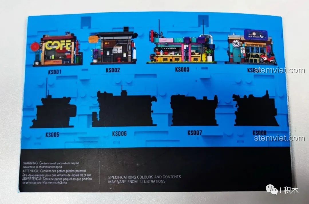Trang cuối sách hướng dẫn của BrickCool KS001 Quán Cà Phê Cyberpunk, giới thiệu 8 bộ Cyber Street Corner khác.