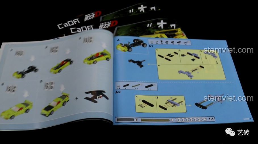 Trang hướng dẫn lắp ráp của bộ CaDA C61023 Mazda RX-7 FD3S, minh họa rõ ràng các bước và có hình ảnh so sánh kích thước linh kiện, giúp việc lắp ráp chính xác hơn.