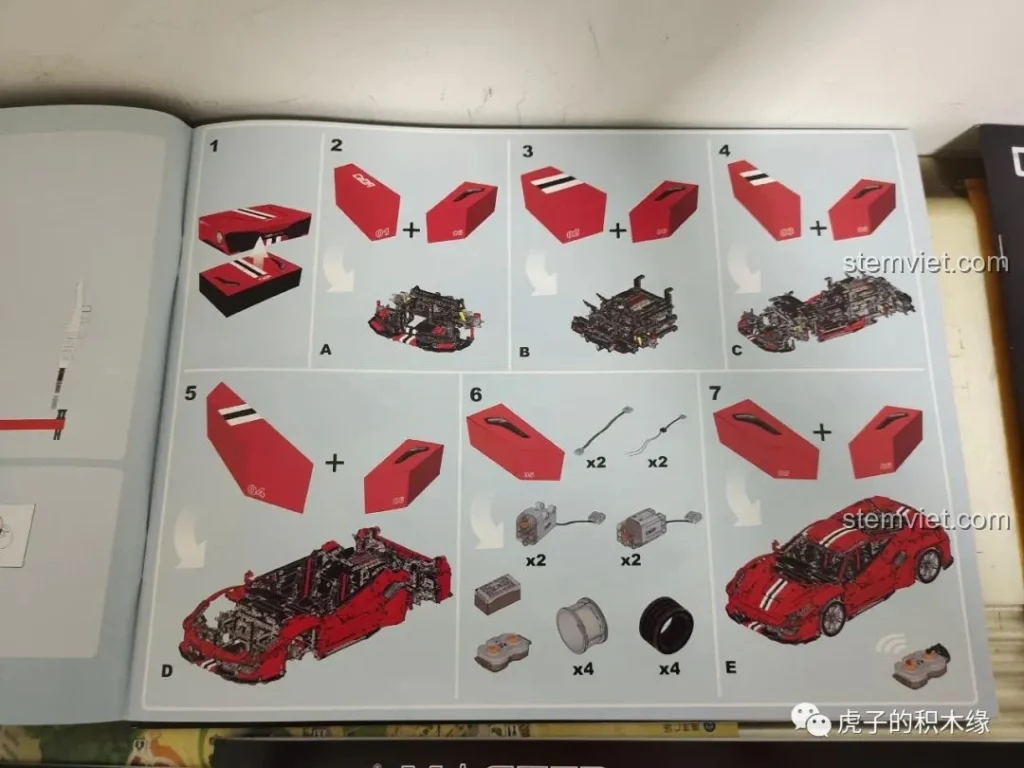 Hướng dẫn lắp ráp chi tiết bộ Double Eagle C61042 Ferrari 488, phân loại các hộp linh kiện theo từng giai đoạn. Giúp bạn dễ dàng bắt đầu.