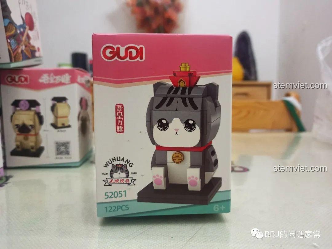 Hộp đồ chơi lắp ráp GUDI 52051 Mô hình Mèo Wuhuang Mắt Mơ Màng với hình ảnh sản phẩm rõ nét và thông tin số chi tiết.