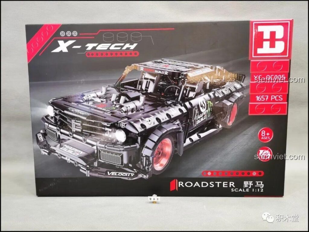 Hộp đồ chơi lắp ráp Ford Mustang Hoonicorn V2 YC-QC005 của HAPPY BUILD, nổi bật với thiết kế xe đua mạnh mẽ.