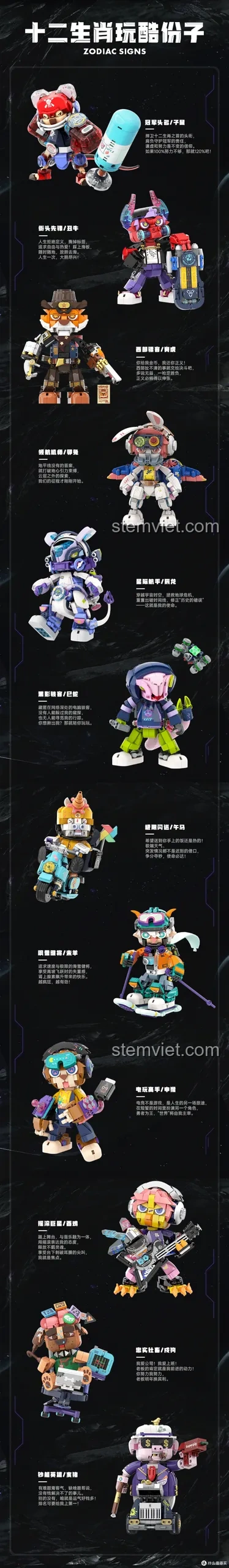 Tổng quan bộ sưu tập 12 con giáp Zodiac Signs của iBlock, giới thiệu các mô hình độc đáo khác trong series.