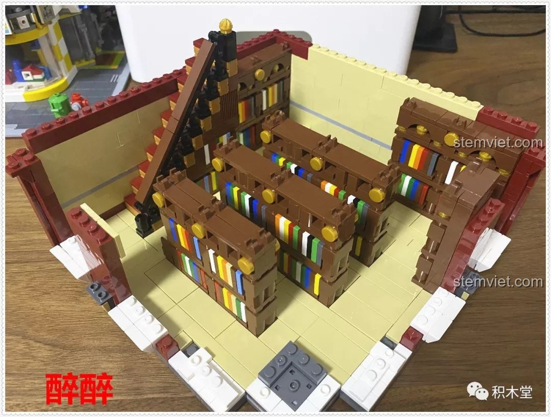 Chi tiết thư viện sách khổng lồ trong bộ lắp ghép Tòa nhà mô-đun cho bé trai 16 tuổi.