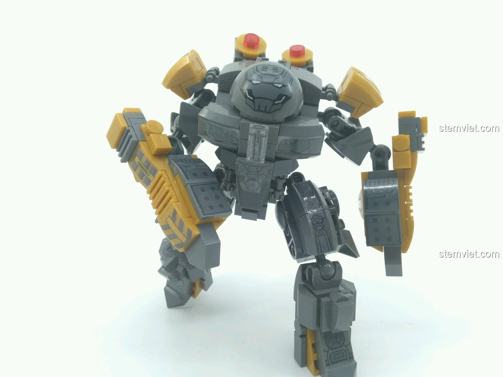 Đồ chơi lắp ráp Mecha Người Sắt MK25 Jiazhi trong tư thế chiến đấu, thể hiện sự linh hoạt và vẻ ngoài hầm hố cho trẻ em trên 6 tuổi.