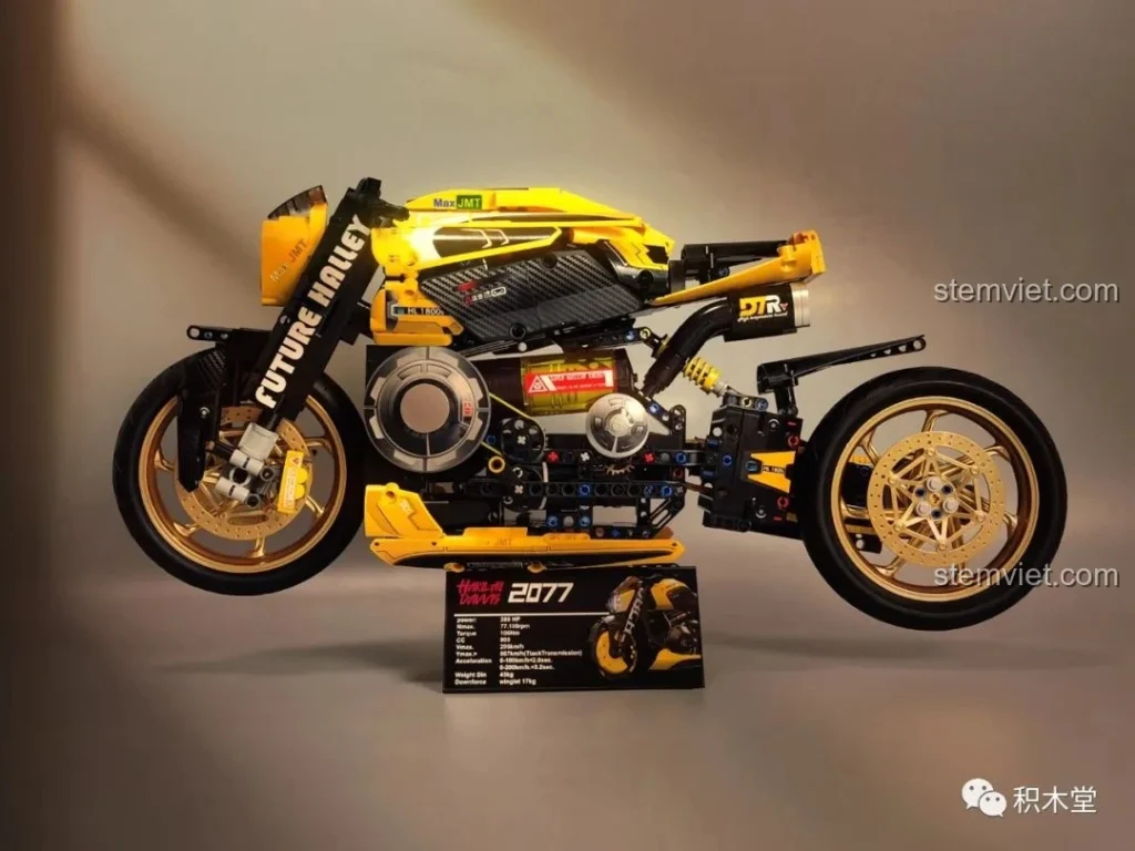 Mô hình K Box 10506 Mô tô Cyberpunk 2077 Nazare hoàn chỉnh, thiết kế tương lai màu vàng đen nổi bật.