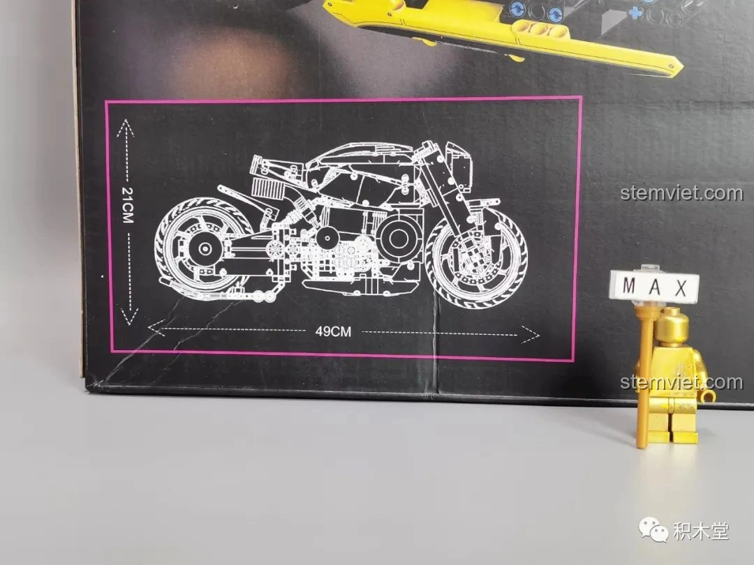 Kích thước 49x21cm của mô hình K Box 10506 Mô tô Cyberpunk 2077 Nazare được in trên hộp.