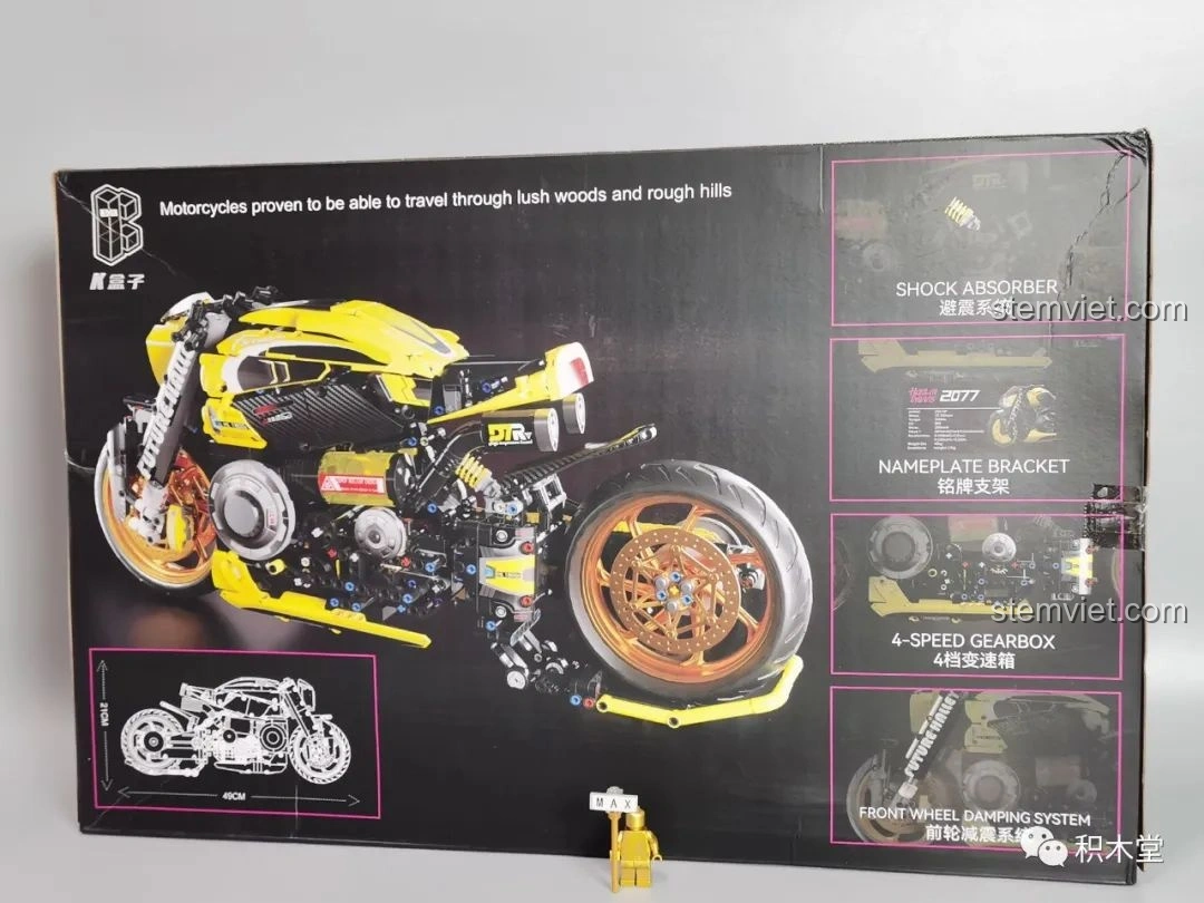 Mặt sau hộp K Box 10506 Mô tô Cyberpunk 2077 Nazare, giới thiệu các tính năng và chi tiết.