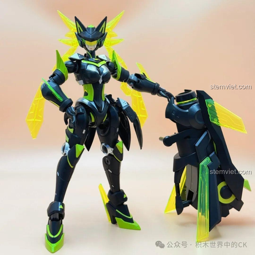 Mô hình Tôn Thượng Hương Mecha Keeppley 78011 tạo dáng bay lượn với giá đỡ, thể hiện sức mạnh chiến đấu.