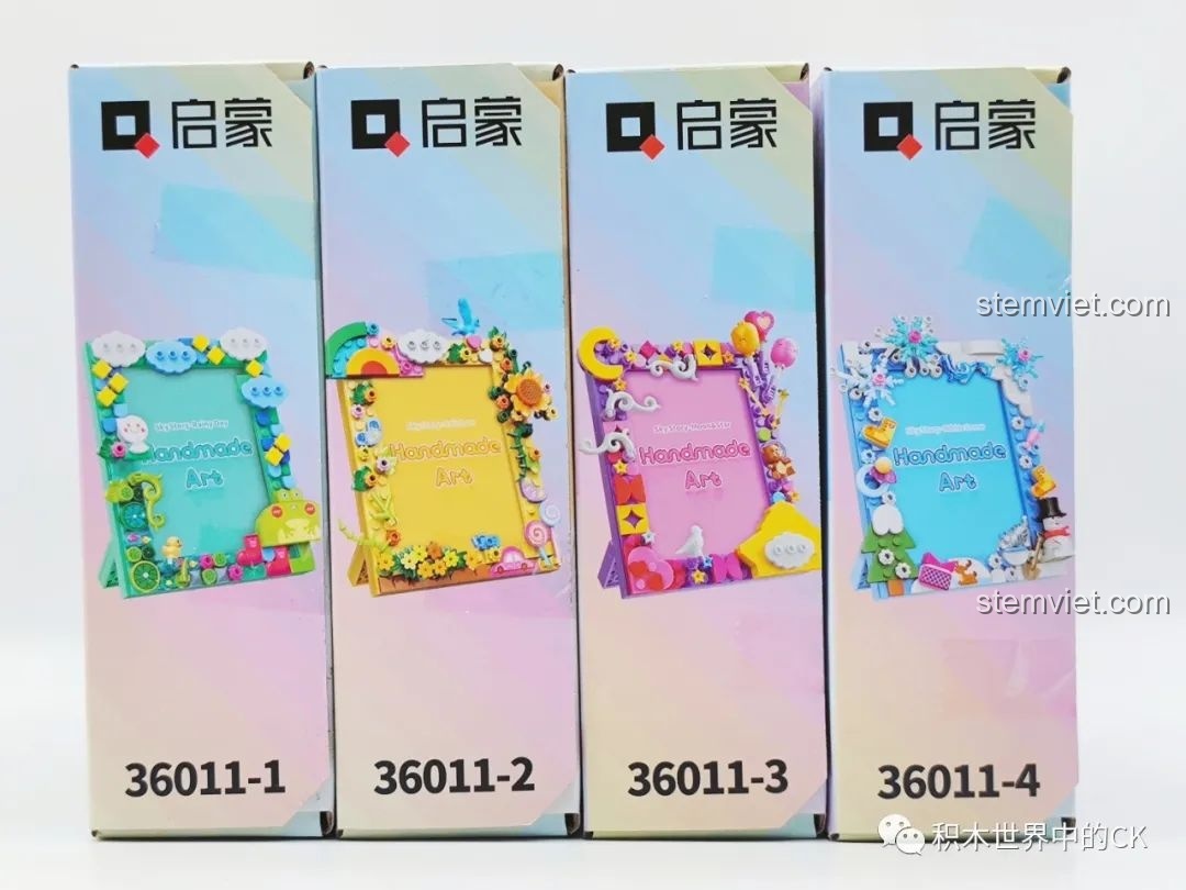 Cận cảnh các hộp đồ chơi lắp ráp Khung Ảnh Lắp Ráp Nghệ Thuật Sky Story 36011-1, 36011-2, 36011-3, 36011-4.