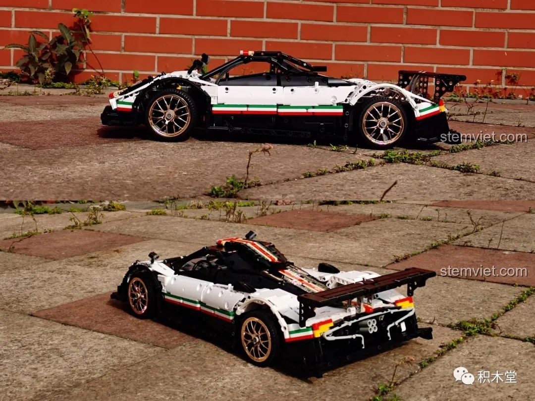 Mô hình đồ chơi lắp ráp Mould King 13060 Pagani Zonda R trên nền gạch, tổng thể đẹp mắt và ấn tượng.