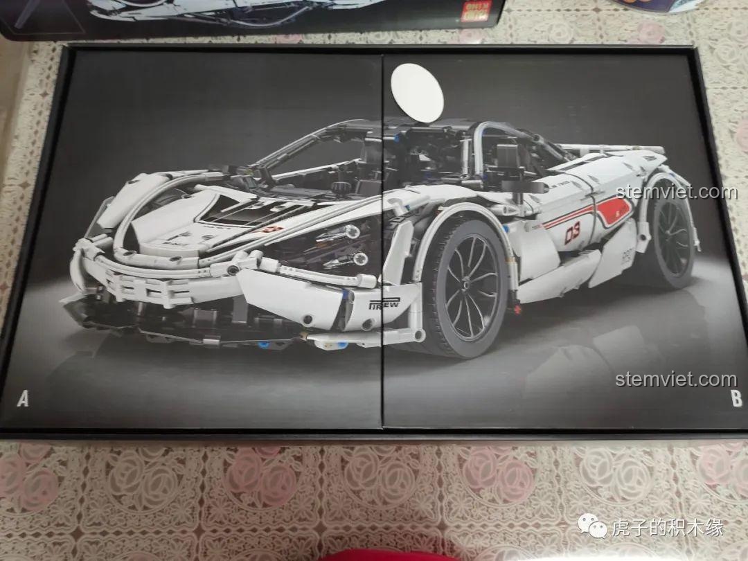 Bên trong hộp Mould King 13145 McLaren 720S, có hai hộp nhỏ A và B để phân loại chi tiết. Bộ đồ chơi McLaren 720S cho con trai 8 tuổi.