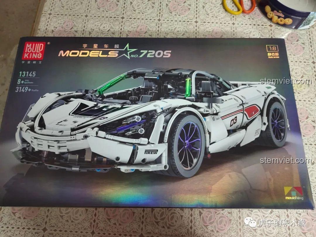 Hộp sản phẩm Mould King 13145 McLaren 720S, hiển thị hình ảnh mô hình, mã số và số lượng chi tiết. Đồ chơi xây dựng McLaren 720S 145 đáng tiền.