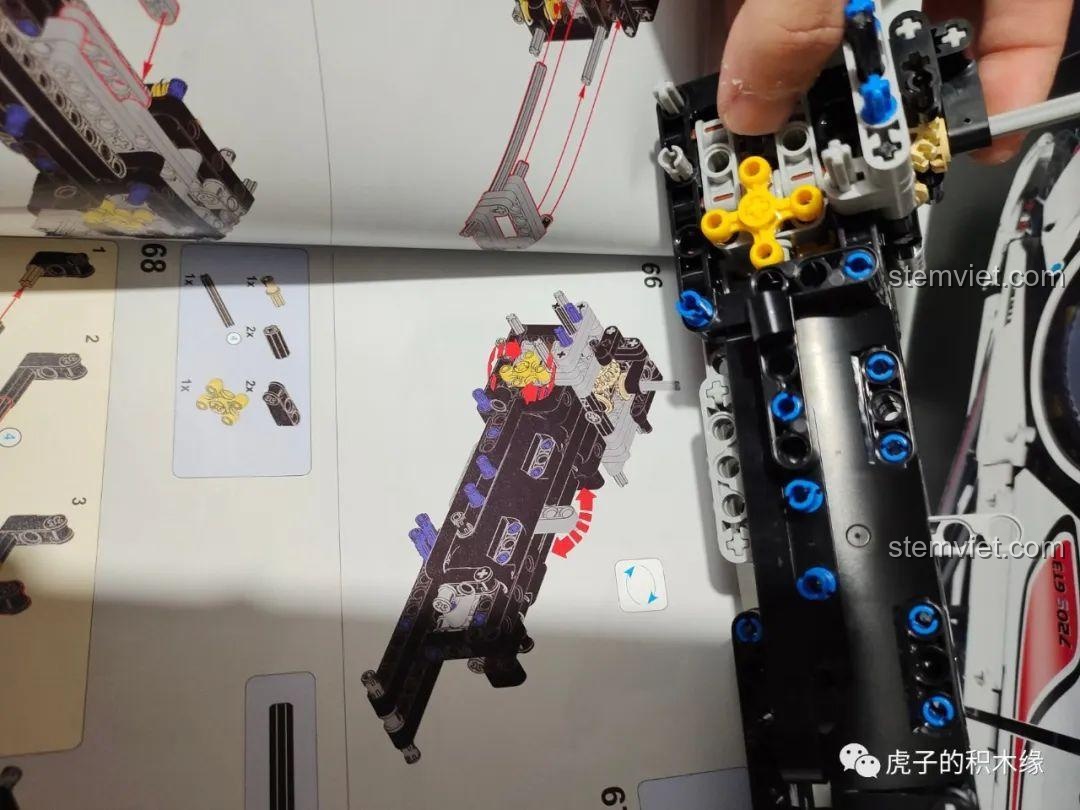 Trang hướng dẫn Mould King 13145 McLaren 720S với bước 66, nhắc nhở kiểm tra liên kết cần số. Đồ chơi xây dựng Siêu xe McLaren 720S 13145 tiết kiệm.