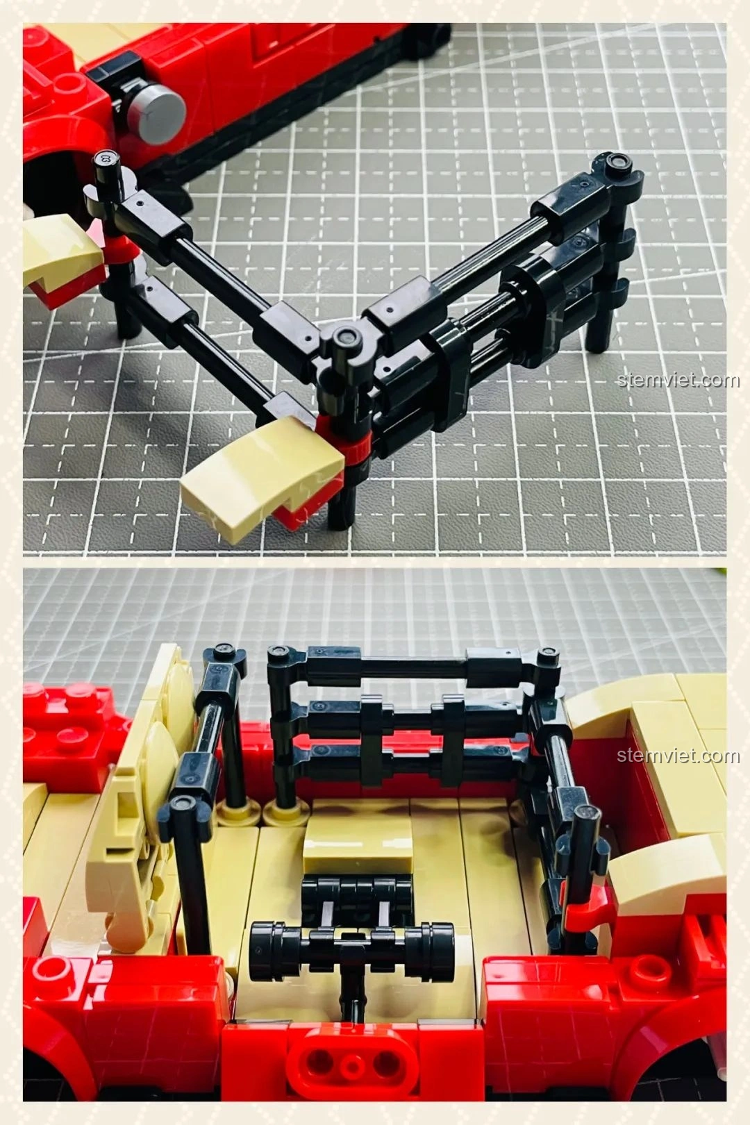 Lắp đặt khung cửa sổ và các chi tiết trang trí khác vào mô hình Pinbo PB8807 Xe Cắm Trại T1, tạo nên vẻ ngoài hoàn chỉnh.