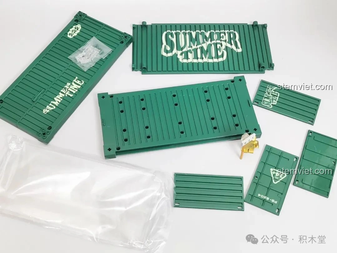 Các mảnh ghép của hộp trưng bày container đi kèm bộ lắp ráp Xe MINI Camper PB8804.