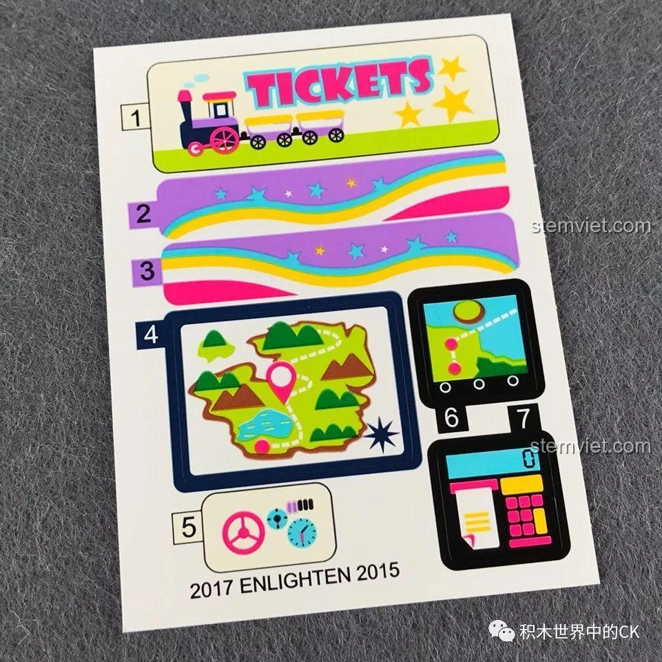 Bộ sticker trang trí cho bộ xếp hình Tàu Hỏa Vui Nhộn Kỳ Nghỉ Đầy Màu Sắc Qman 2015.