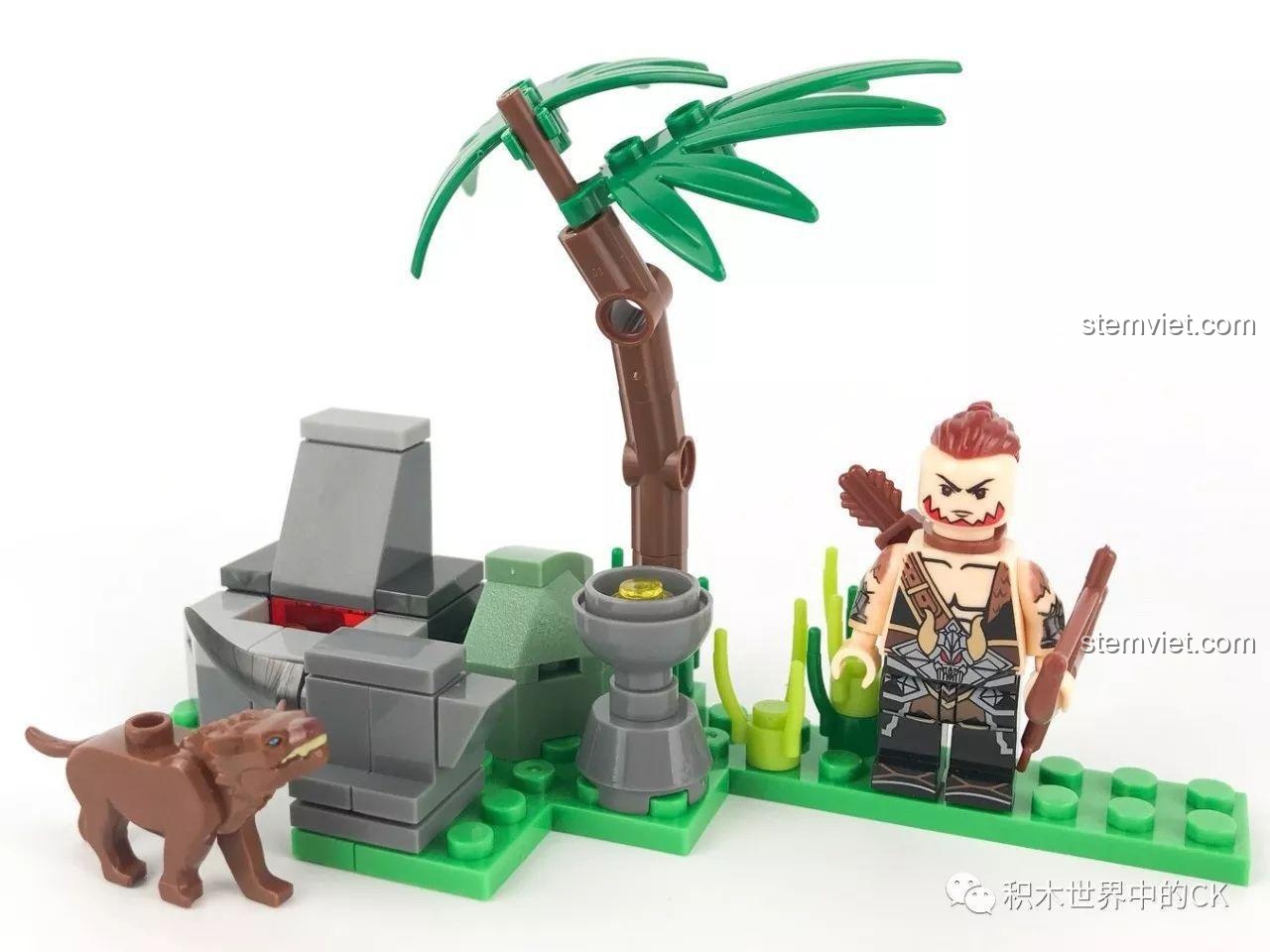 Toàn cảnh bộ lắp ráp Sembo 11838 với minifigure Thành Cát Tư Hãn, sói chiến và cảnh lò rèn. Đánh giá chi tiết bộ mô hình.