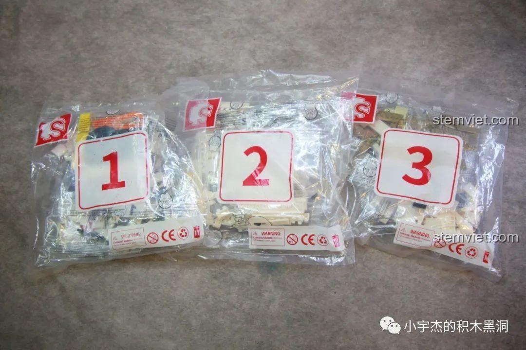 Các túi chi tiết được đánh số 1, 2, 3 cho bộ đồ chơi mô hình Khoang Lõi Thiên Cung cho con trai 6+.