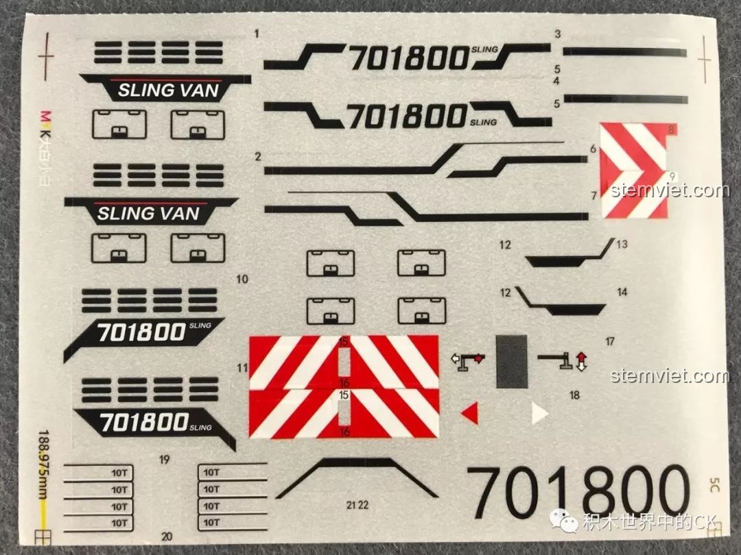 Tấm sticker decal chất lượng cao của bộ lắp ráp Mô hình Cần Cẩu Kỹ Thuật SEMBO 701800.