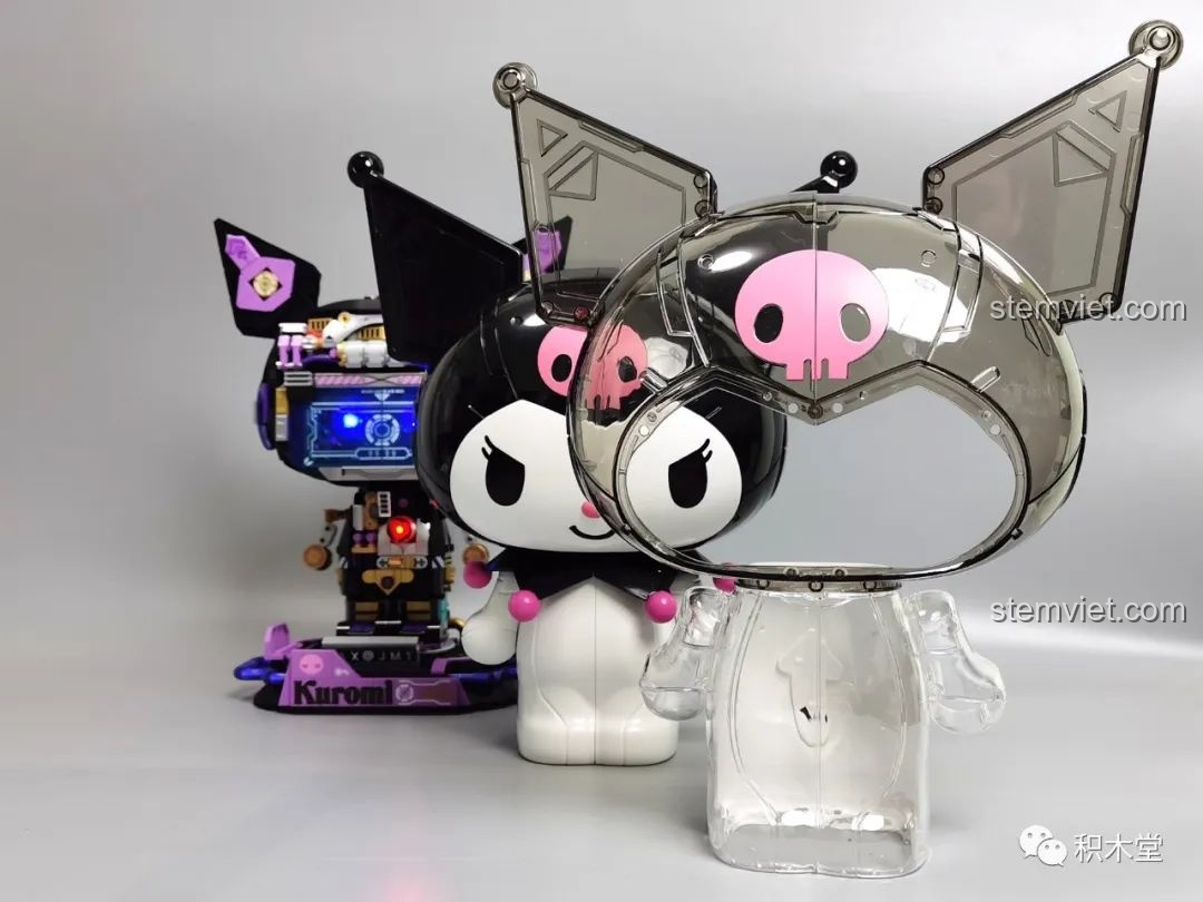 Góc nhìn nghiêng của mô hình Kuromi bán cơ khí TOP TOY TC1803 phiên bản màu đặc, thể hiện sự tròn trịa.